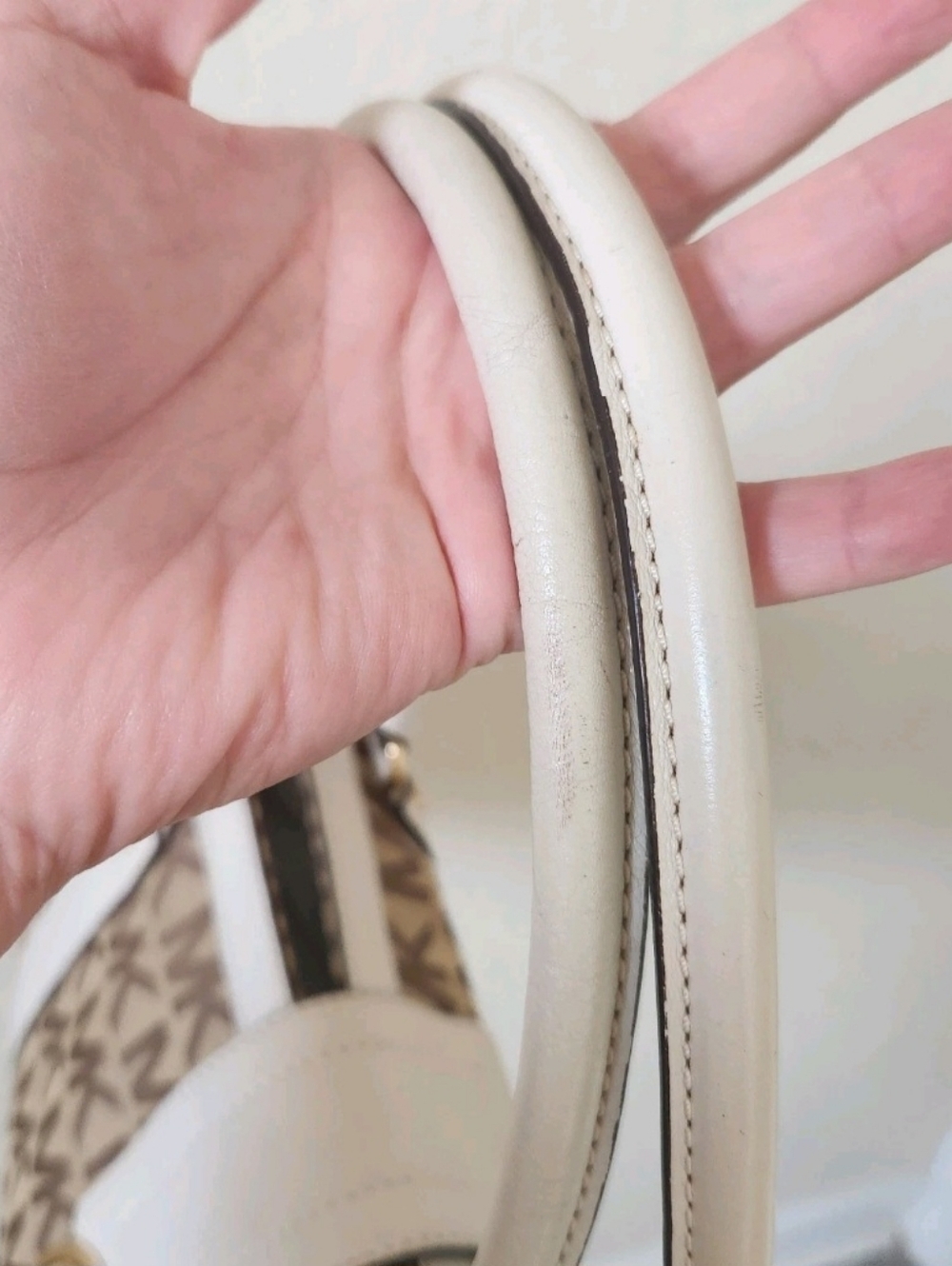 Michael Kors Cream & Brown MK Logo Satchel with Gold Hardware - Picture 12 of 16